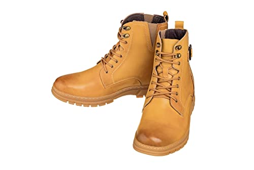 Image of TOTO Men's Invisible Height Increasing Elevator Shoes - Tan Brown Premium Leather Lace-up Combat Style High-Top Boots - 2.8 Inches Taller - K16207 - Size 6.5 D(M) US