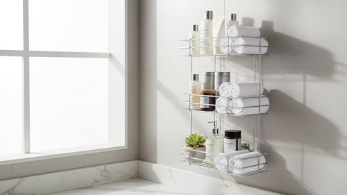 Image of 3 Layer Stainless Steel Kitchen Rack | Multipurpose Wall Hanging Shelves for Utensils, Oil Bottles & Spices | Bathroom Storage Organizer Stand | Durable & Rust-Free 3-Tier Container Holder