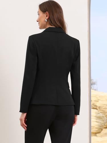 Allegra K Blazers for Women Business Casual Long Sleeve One Button Pockets Suit Jackets Work Office Blazer with Shoulder Pads3