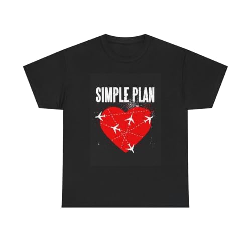 Simple Plan T-Shirt Punk Rock Graphic Heart Love Graphic Unisex Heavy Cotton Tee Black M