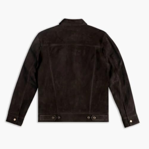 Image of Isaac & David Chicago Men's Vintage Trucker Suede Leather Jacket - Denim Biker Cafe Racer Causal Western Cowboy Jacket