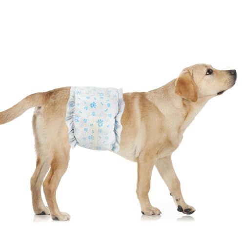 Image of Disposable Dog Diapers Male 96 Count Belly Bands for Bale Dogs (Waist 21.5-26 in L) Super Absorbent Small Doggie Diapers for Heat Excitable Urination or Incontinence - Blue