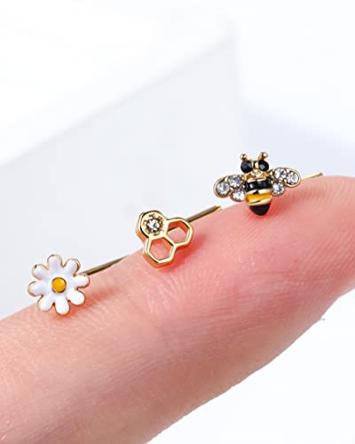 Jewseen 3-Piece Nose Rings - 20G Gold Nose Studs, Surgical Steel Nostril Piercings - L-Shaped for Women & Men2