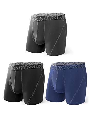 DAVID ARCHY 3 Pack Men's Ultra Soft Mesh Quick Dry Sports Underwear Breathable Boxer Briefs with Fly (XXL, Black/Dark Gray/Navy Blue)