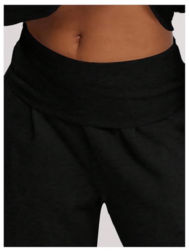 Women's Baggy Sweatpants Fold Over Elastic Waist Relaxed Fit Wide Leg Pants Trousers Joggers4