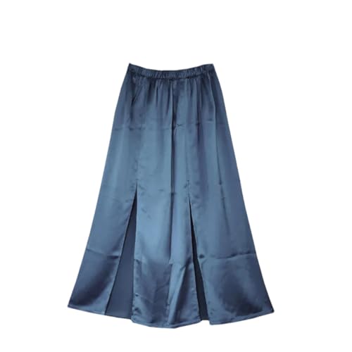 Falda de satén para mujer con abertura media, Gris oscuro9, XL