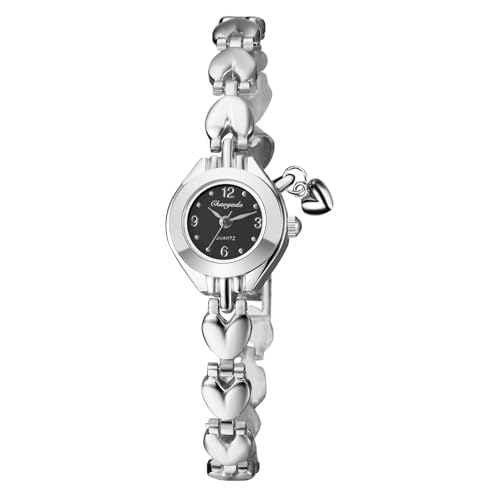 JewelryWe Montre dorée délicate pour femme : bracelet à quartz analogique avec breloque en forme de cœur, cadran rond, style décontracté, affaires,...