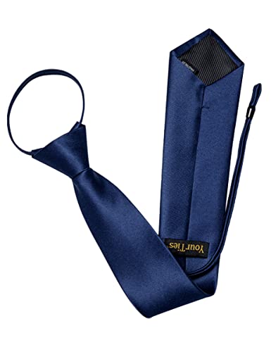 Image of YourTies Zipper Tie for Men Adjustable Pre-tied Satin Neckties and Pocket Square Set Solid Color Business Formal Wedding