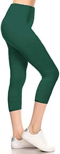Leggings Depot Women's 3" Waistband Yoga High Waisted Solid Leggings Pants (Capri, Forest Green, Plus Size)