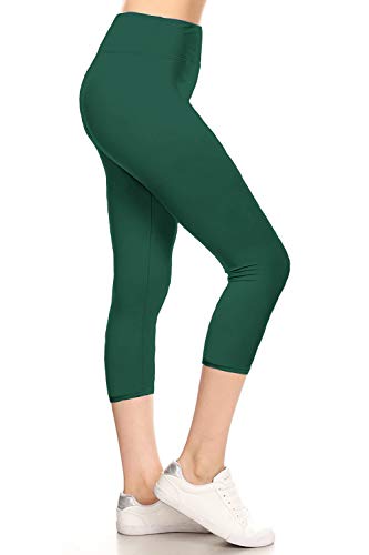 Leggings Depot Women's 3" Waistband Yoga High Waisted Solid Leggings Pants (Capri, Forest Green, Plus Size) #TOP2