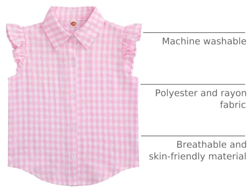 Image of Girls Sleeveless Plaid Button Down Shirt Summer Crop Tops Tie Knot Ruffle Sleeve Shirt Blouse 3-12Y