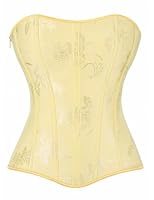 LEACOOLKEY Damen Corsage Korsett Top Bustiers Vollbrust Spitze Corsette Gelb XS – Ansicht 1
