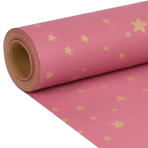 Rollo de papel de regalo de 15 x 43 cm, papel kraft reciclado para cumpleaños, bodas, decoración de fiestas de Navidad (rosa)