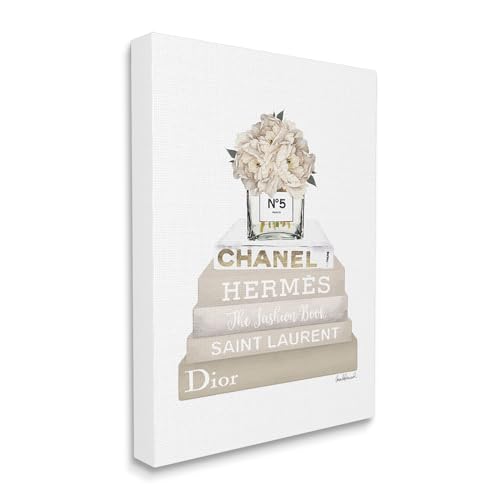 Image of Glam Beige Fashion Bookstack Floral, 36 x 48 Inch Canvas Wall Art