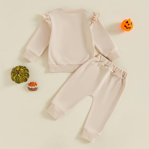 Toddler Girl Halloween Outfits Thick Thighs and Pumpkin Pies Long Sleeve Round Neck Sweatshirt Jogger Pants Set3