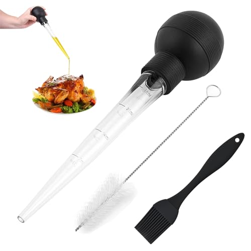 MUNSKT Lot de 2 poires à dinde pour la cuisine, grande pipette avec pinceau, injecteur de dinde pour huiler et mariner, bœuf, porc, poisson (Black 1)