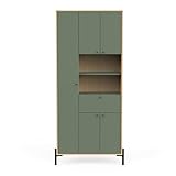 Großer Badezimmerschrank mit Stauraum, 5 Türen & 1 Schublade, wasserfest, aus Holz – Produktreihe Elisa Made in France – Farbe Mineralgrün & Eiche Vincenza – 33,1 x 201,5 x 88,8 cm