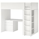 Ikea SMÅSTAD Hochbett 90x200 cm weiß mit Gestell / mit Schreibtisch mit 4 Schubladen