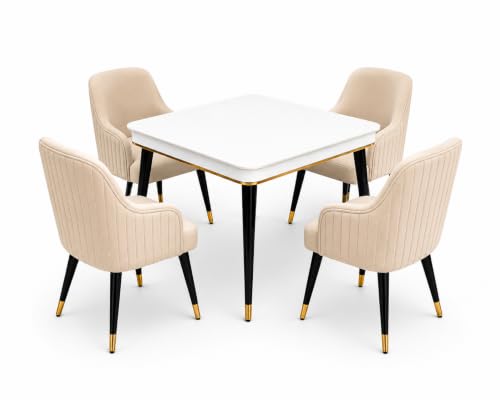 Image of WOODEN SPACE 4 Seater Wooden Dining Table Set | Urban Marble Top Dining Table with Chairs for Dining Room & Kitchen (Modern Zyro Beige) (42 x 42 x 30 inch)