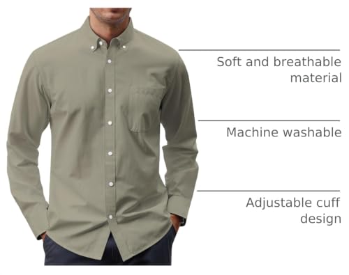 Image of J.VER Men's Oxford Shirt Solid Casual Button Down Collar Shirts Long Sleeve Dress Shirts with Pocket