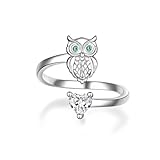 Owl Ring - 925 Sterling Silver Adjustable Open Ring for Women Halloween Animal Jewelry Gifts