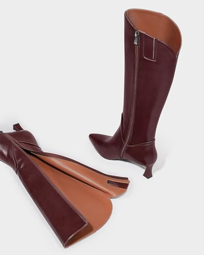 MUCCCUTE Knee High Boots for Women Kitten Heel Tall Boots Pointed Toe Slip On Sexy Fashion Fall Long Botas with Full Side Zipper3