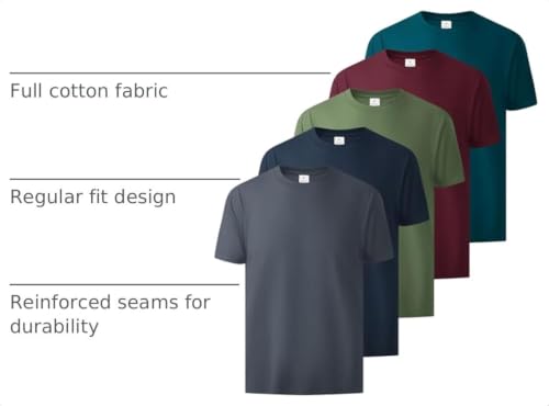 Image of Little Beauty 5 Pack Men's T-Shirts Crew Neck Short Sleeve Cotton Tee Casual Summer Tops