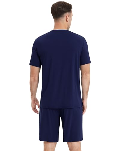 Image of NACHILA Pajamas Set for Men-Viscose Made from Bamboo, Short Sleeve Sleepwear Soft Pj with Shorts Cool Loungewear