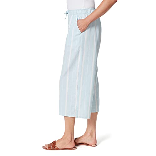 Gloria Vanderbilt Women's Elyse Side Slit Wide Leg Capri Pant, Mineral Stripe Pale Sky, Large #TOP1