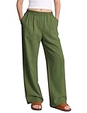 PEHMEA Women's Linen Palazzo Pants Wide Leg Long Flowy Pant for Women Spring Summer Casual Lounge Travel Trousers(ArmyGreen-XL)