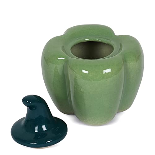Image of QIMACPLUS Ceramic Capsicum Decorative Pickle Jar| Food Storage Jar | Multipurpose aachar, masala Jar For kitchen and Dining table 500 ML set of 1 Green