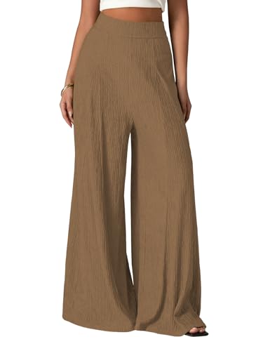 Image of Shasmi Women's Elegant High Waist Wide Leg Pants - Textured Solid Color Loose Fit Long Trousers | Casual Beach & Airport Outfit | Lightweight Flowy Palazzo Style (Trouser 259)
