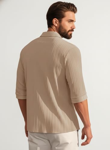 Image of Amazon Brand - INKAST Men's Casual Button Down Shirts Long Sleeve Linen Shirt Fashion Textured Beach Summer Shirt