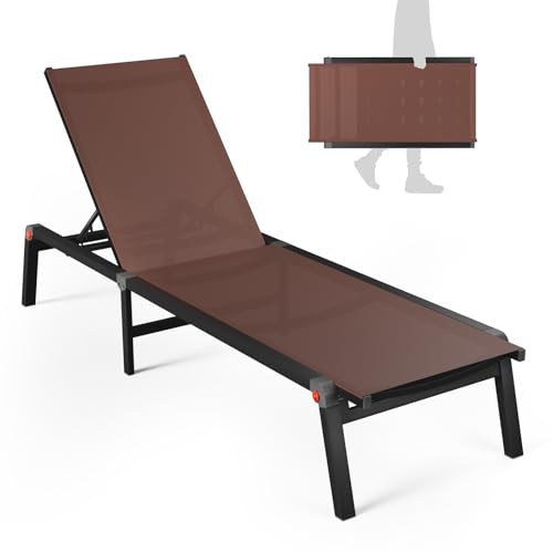 Aluminum Foldable Patio Lounge Chair, 5-Position Recliner