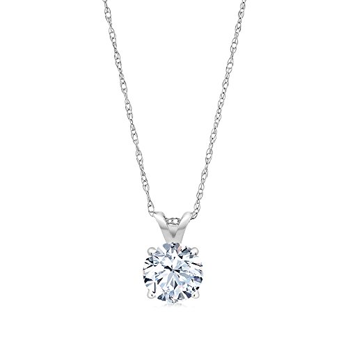 Gem Stone King 14K White Gold White Created Sapphire Pendant Necklace For Women Anniversary Birthday Gifts Her Wife Mom Yourself (1.20 Cttw, Round 6Mm, With 18 Inch Gold Chain) #TOP1