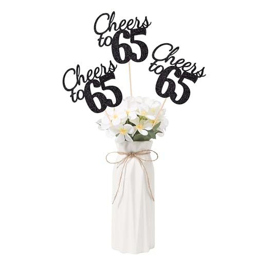 Gexolenu Cheers to 65, 10 Pack Double-Sided Black Glitter 65th Birthday Centerpieces for Tables, Number 65 Birthday Table Toppers Party Centerpiece Sticks Party Supplies