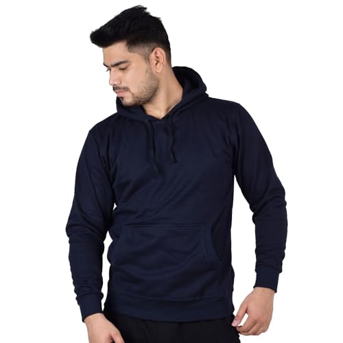 Image of Teemoods Solid Hooded Sweatshirt for Men - Regular Fit Fleece Pullover Hoodie with Front Pocket, Long Sleeve Casual Blouson Top - Black, Navy, and Grey
