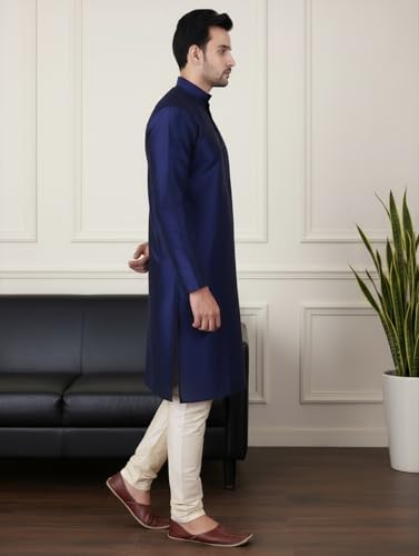Image of Sadree Men's Silk Blend Mandrin Collor Full Sleeve Knee Length Indian Kurta Chudidar Pyjama Set