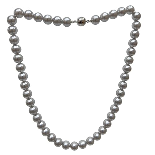 Mythlty Pearl Strand Necklace for Women Faux Grey Round Crystal Pearl Choker 8-10mm Wide 17.72 Inches Easy Open Clasp Bridesmaid Necklaces Fashion Chain Jewelry Gifts for Her, Large, Simulated Crystal