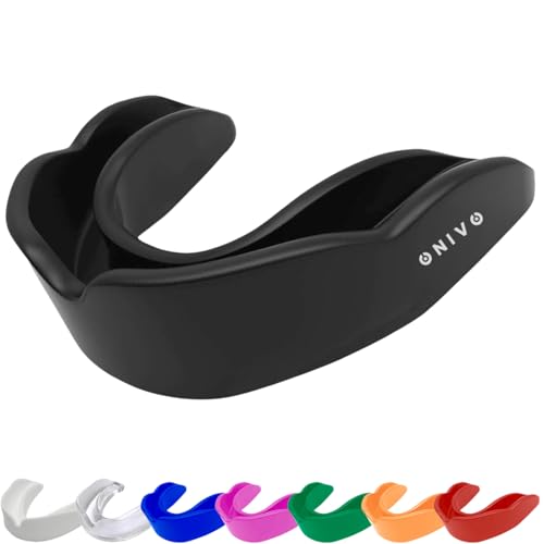 ONIVO Mouth Guard for Men and Kids 12+, Durable Gum Shield for Boxing, MMA, Rugby, Hockey Martial Arts, Judo, Karate and other Sports - Includes Case, Comfortable for Jaw Protection and Safety (Black)