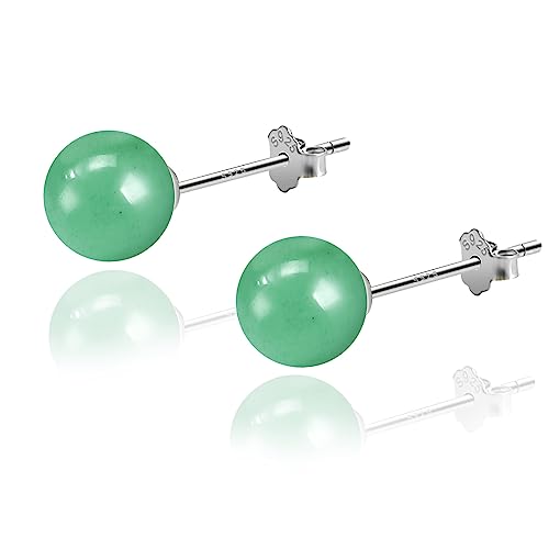 Natural Stone Stud Earrings for Women 8mm Sterling Silver Genuine Gemstone Earrings Handmade Sterling Silver Crystal Stud Earrings for Women