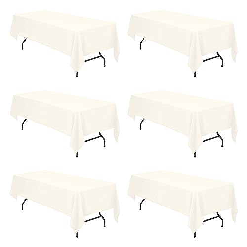 Image of BRILLMAX 6 Pack Ivory Tablecloths for 6 Foot Rectangle Tables 60 x 126 Inch - 150 GSM Polyester Fabric, 15 inch Standard Drop, Water, Stain & Wrinkle Resistant Cloth Cover for Wedding Dining Buffet