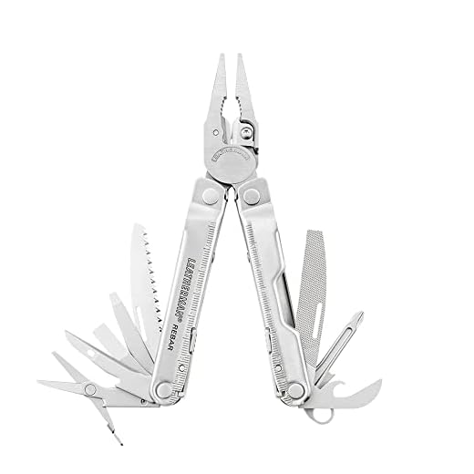 Leatherman Rebar - Multiherramienta con 17 herramientas de bloqueo, herramienta multiusos para bricolaje y camping, hecha en EE.UU., en plata con una funda de nylon