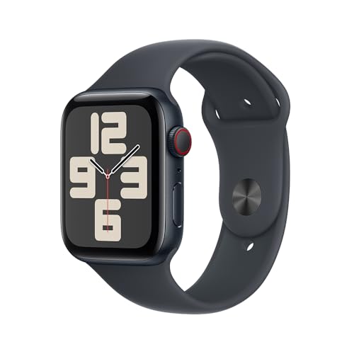 Apple Watch SE GPS + Cellular • Caixa meia-noite de alumínio – 44 mm • Pulseira esportiva meia-noite – P/M