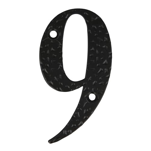 Amig - Número para Casas o Portales - Nº 9-100 x 65 mm - Para Paredes o Muros Exteriores de Viviendas - De Acero Acabado en Negro Epoxi - Estilo Forja - Incluye Tacos y Tirafondos
