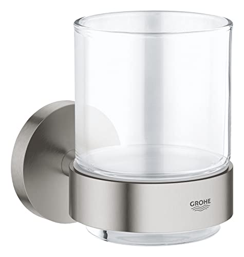 GROHE Start - Glas mit Halter (Material: Glas/Metall, verdeckte Befestigung, zum Kleben oder Bohren), supersteel, 41194DC0