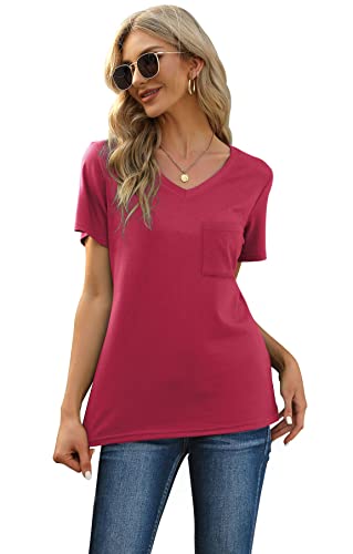 Image of RUBZOOF Women's Short Sleeve Pajama Sets with Pockets Casual V Neck 2 Piece Lounge Sets S-3XL