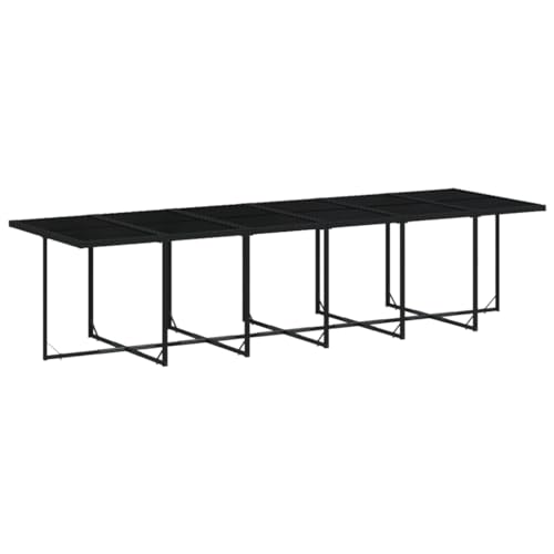 Image of 12-Piece Patio Dining Set with Black Poly Rattan and Cream White Cushions, Outdoor Furniture for Garden and Terrace, Durable Weather-Resistant Seating with Steel Frame
