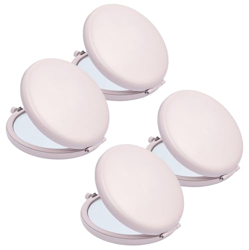 MLLXX Compact Mirror for Purse, Metal Round Shell, Double-Sided 1X/2X Magnifying, Portable Travel Makeup Mirror, Mini Pocket Mirror, Light Salmon,4 Packs