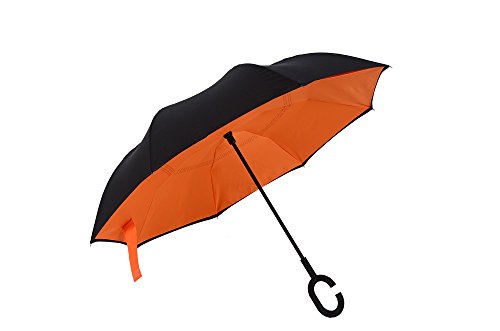 Autonorth Double Layer Reverse Outdoor Stick Umbrella Windproof Waterproof and Self Standing Inside Out Umbrella Best for Travelling and Car Using Color Orange